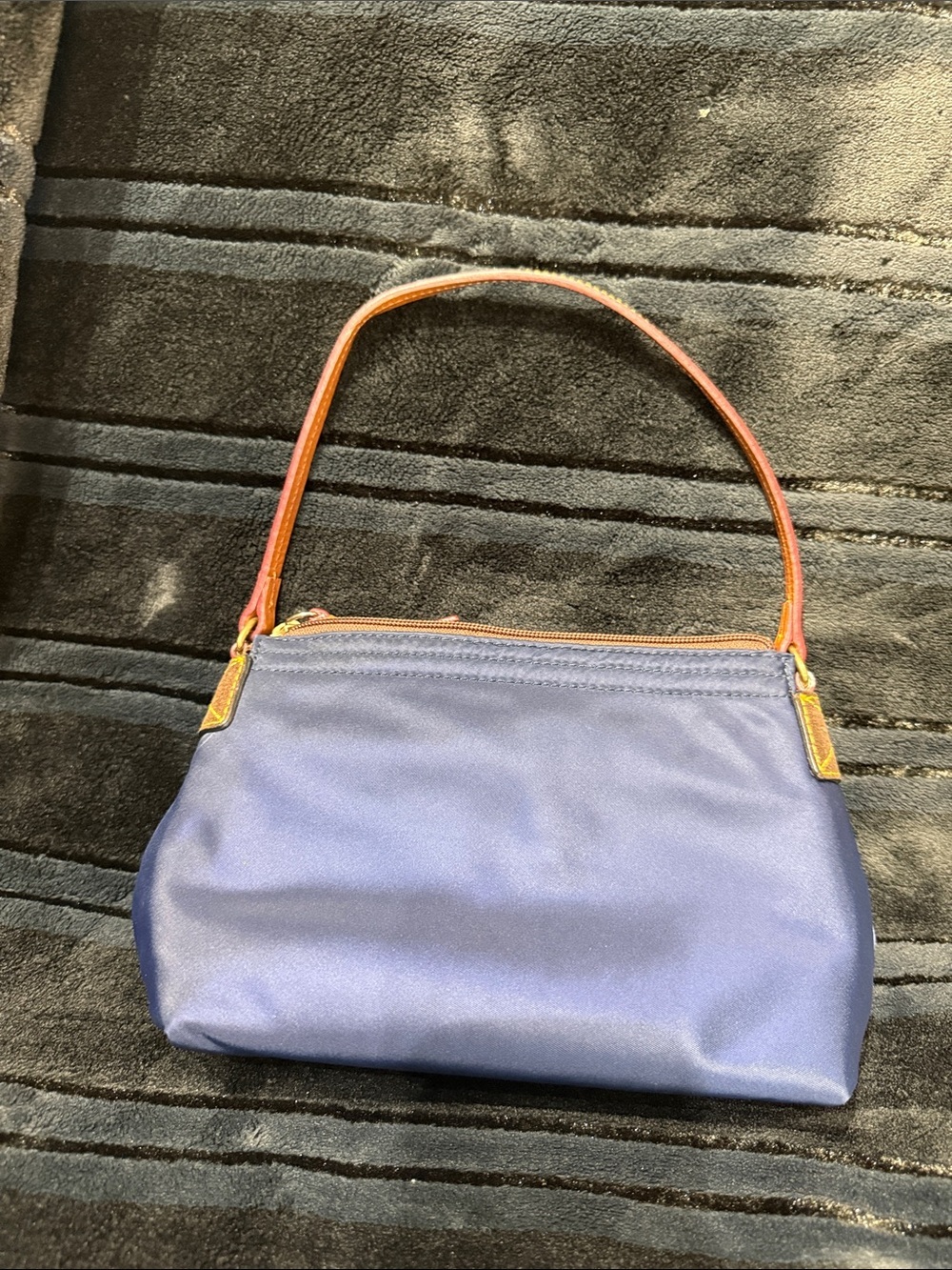 Dooney & Bourke Navy Nylon Shoulder Bag with Brown Leather Trim - Picture 2 of 7